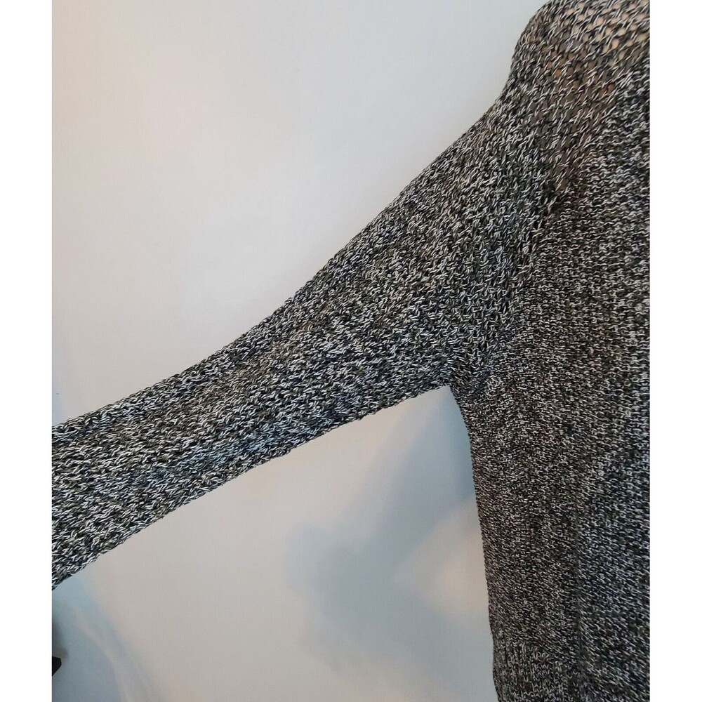 American Eagle Black White Marled Open Knit Shoulder Sleeves Hooded Sweater XL - Picture 8 of 15